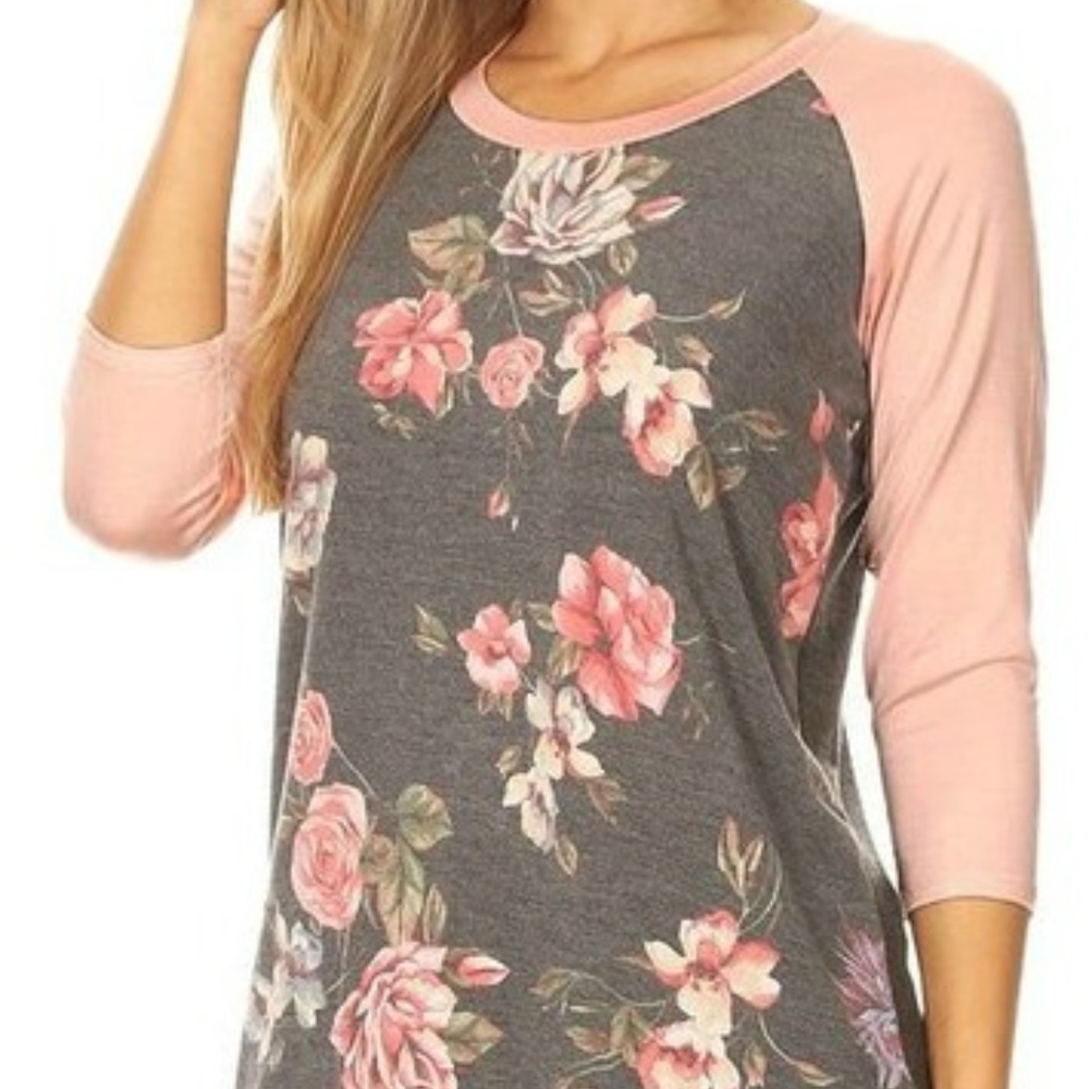 NWT Oh Sooo Pretty! Floral Print Baseball Top
